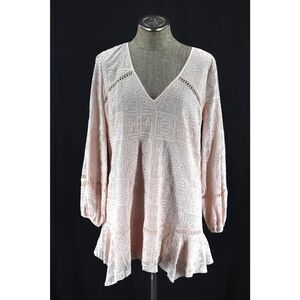 Red Carter Pink Flared Tunic V-Neck Top - L